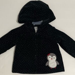 Carter's Black Polka Dot Hoodie with Penguin Design